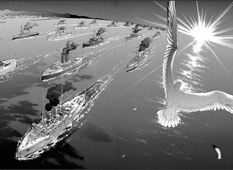 カリフア軍港の沖に並ぶ連合艦隊